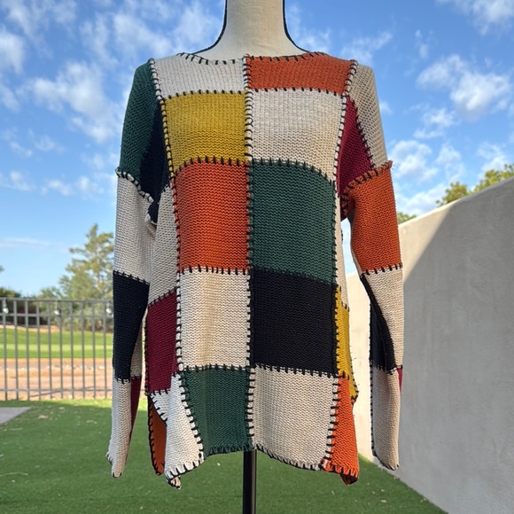 Vintage AKF Patchwork Multicolor Sweater Cottagecore Medium - Picture 1 of 8